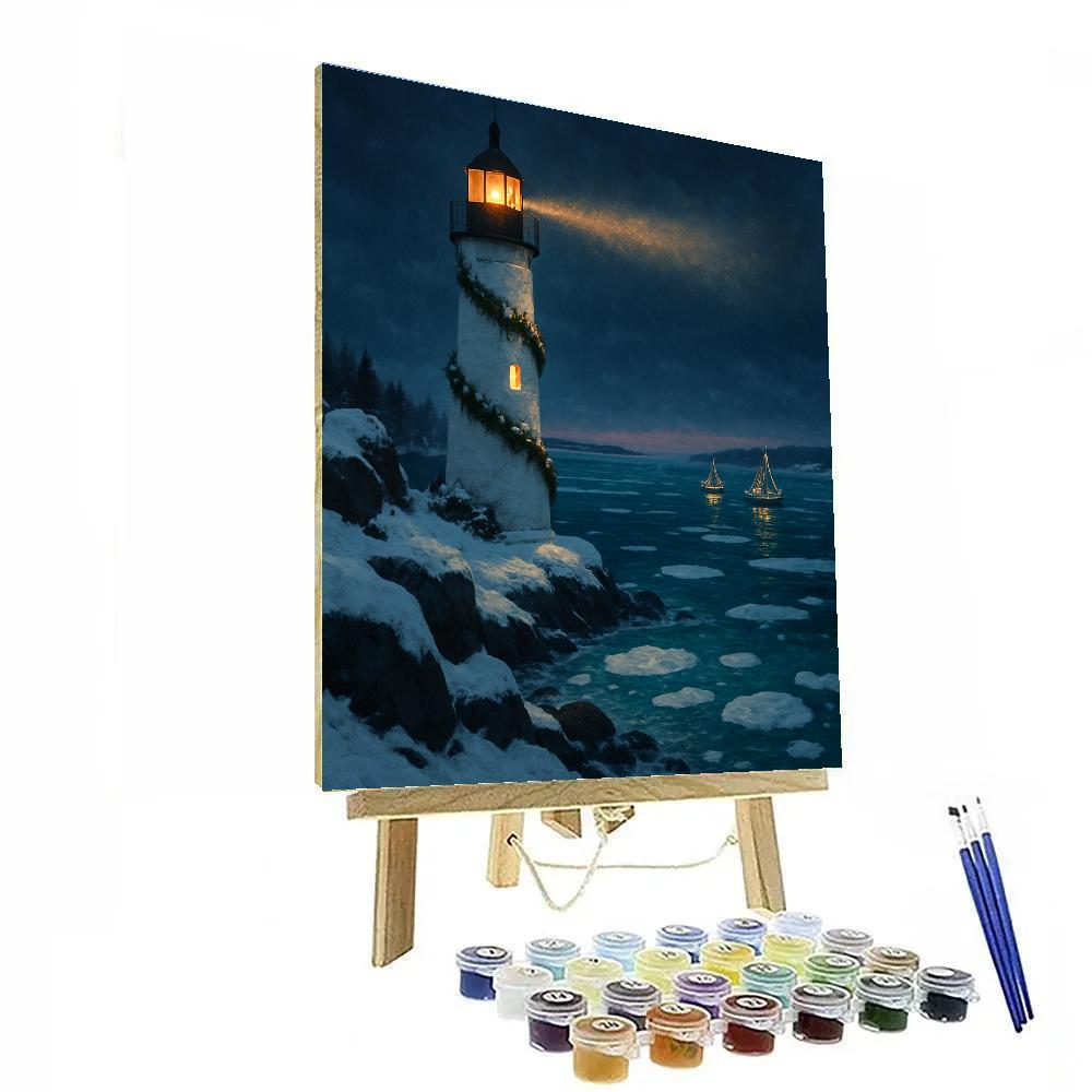 Christmas Lighthouse On The Frozen Bay paint by numbers