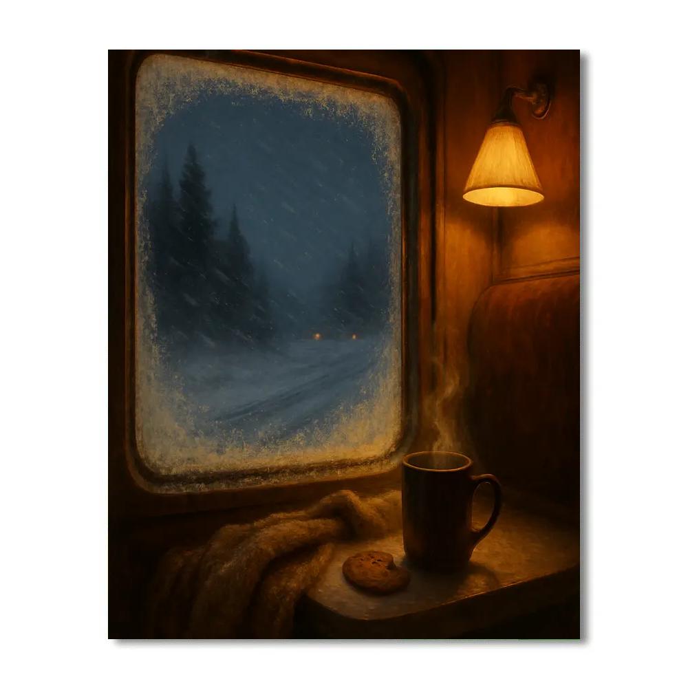 Window Seat On A Christmas Night Train Painting by numbers kit
