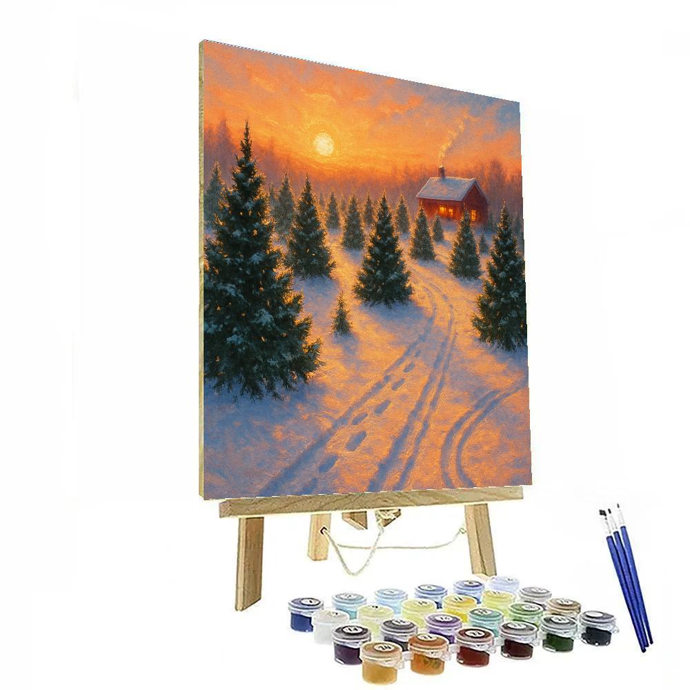 Snowy Tree Farm At Golden Hour paint by numbers