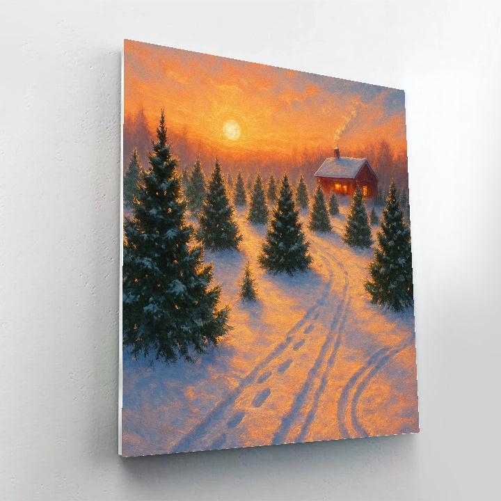 Snowy Tree Farm At Golden Hour paint by numbers