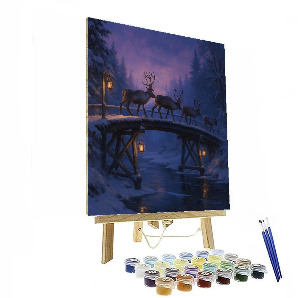 Reindeer Crossing The Frozen Bridge painting number kit