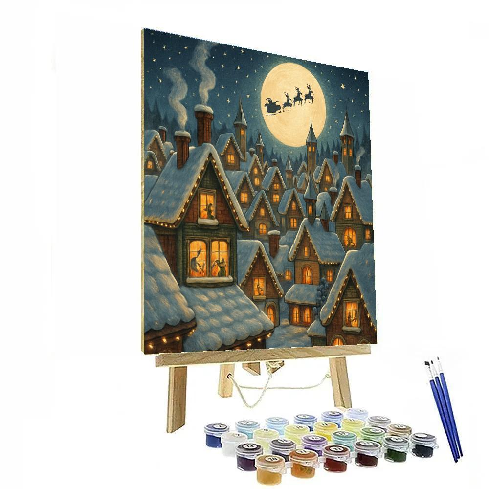 Santa Village Rooftop Panorama paint by color