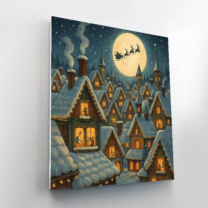 Santa Village Rooftop Panorama paint by color