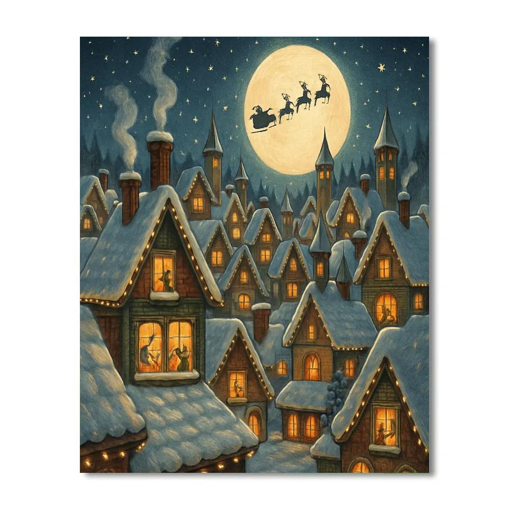 Santa Village Rooftop Panorama paint by color