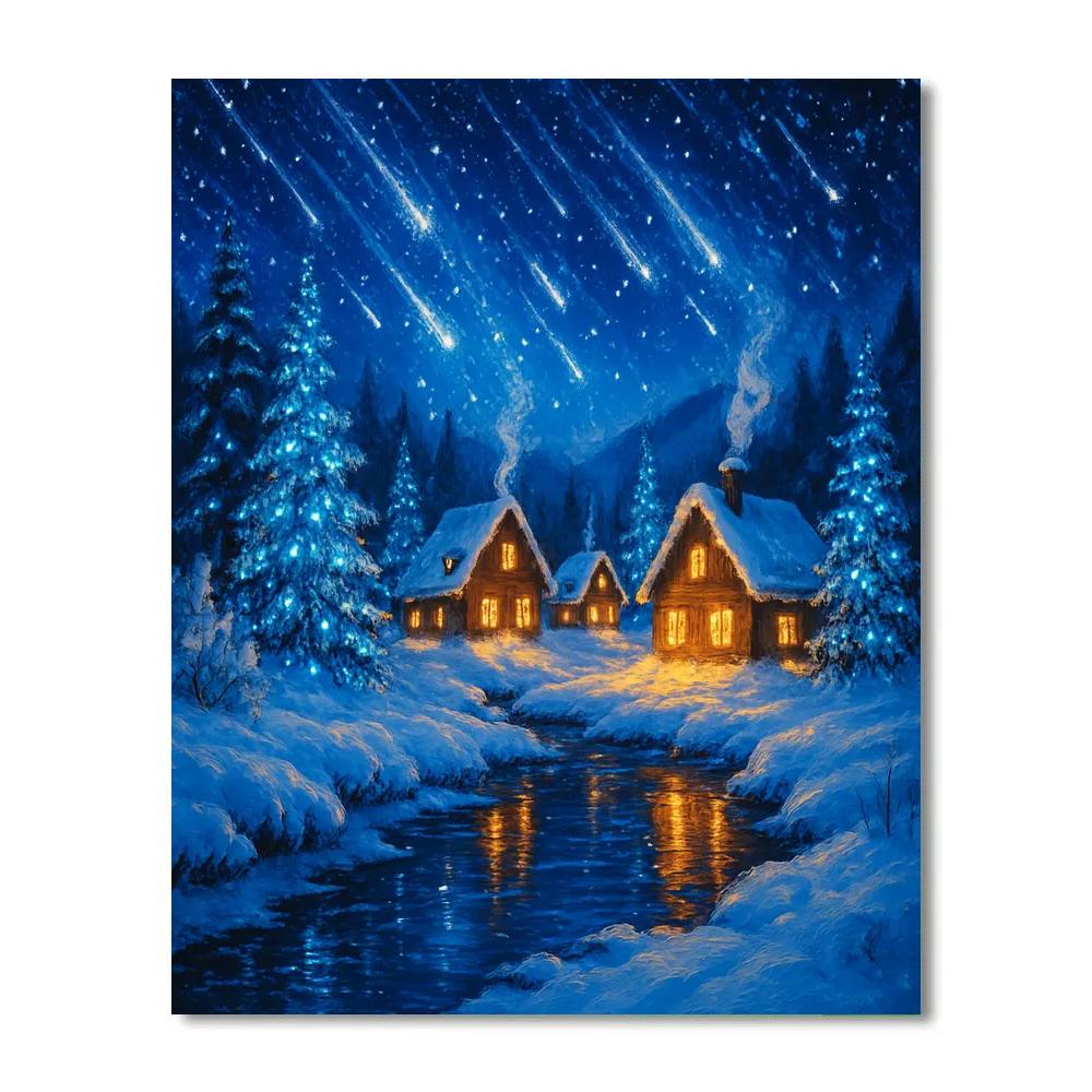Snowy Meteors Over Christmas Valley Paint by numbers art