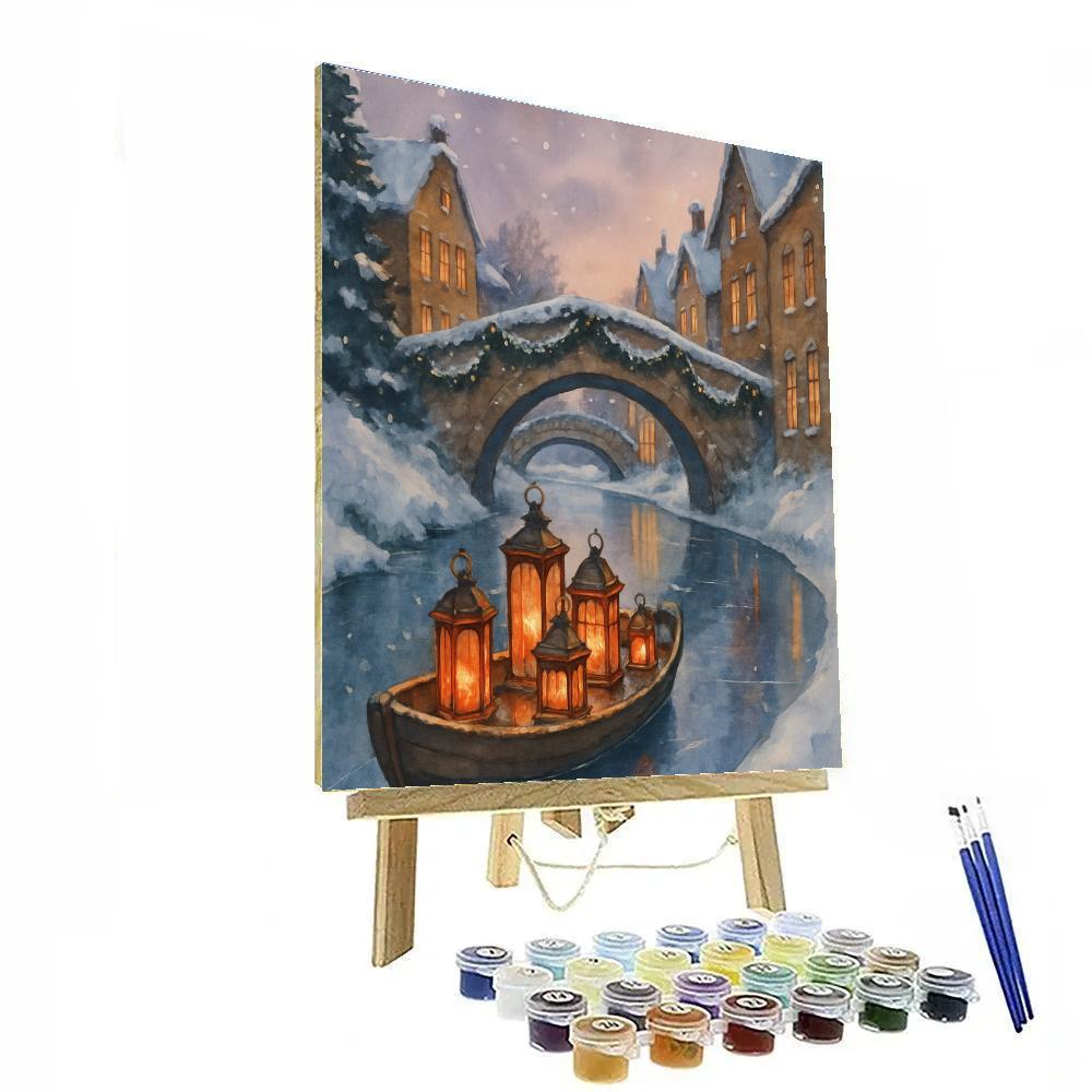 Christmas Lantern Boat On The Frozen Canal paint by color