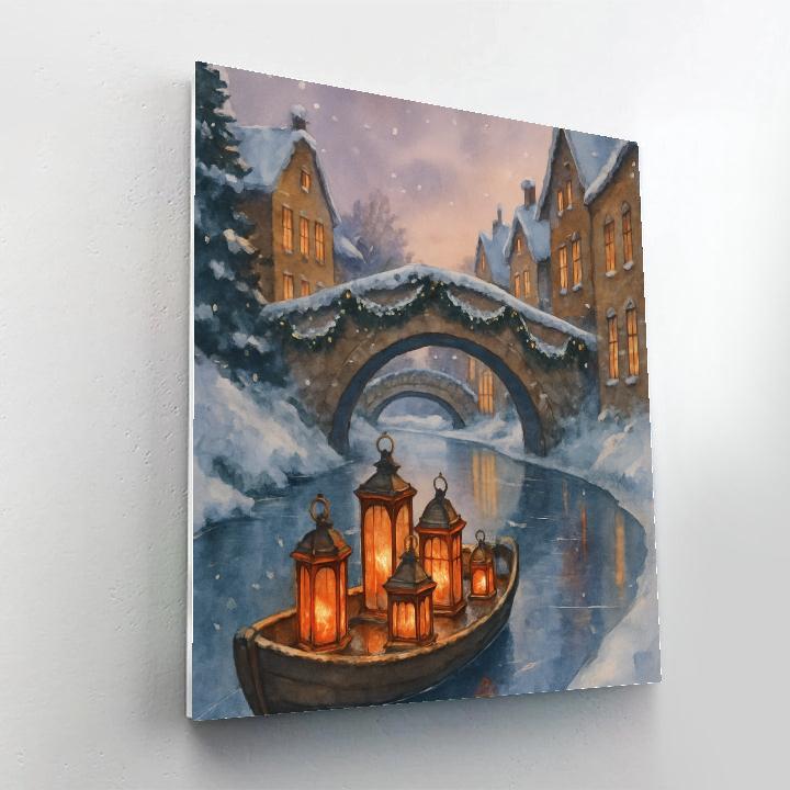Christmas Lantern Boat On The Frozen Canal paint by color