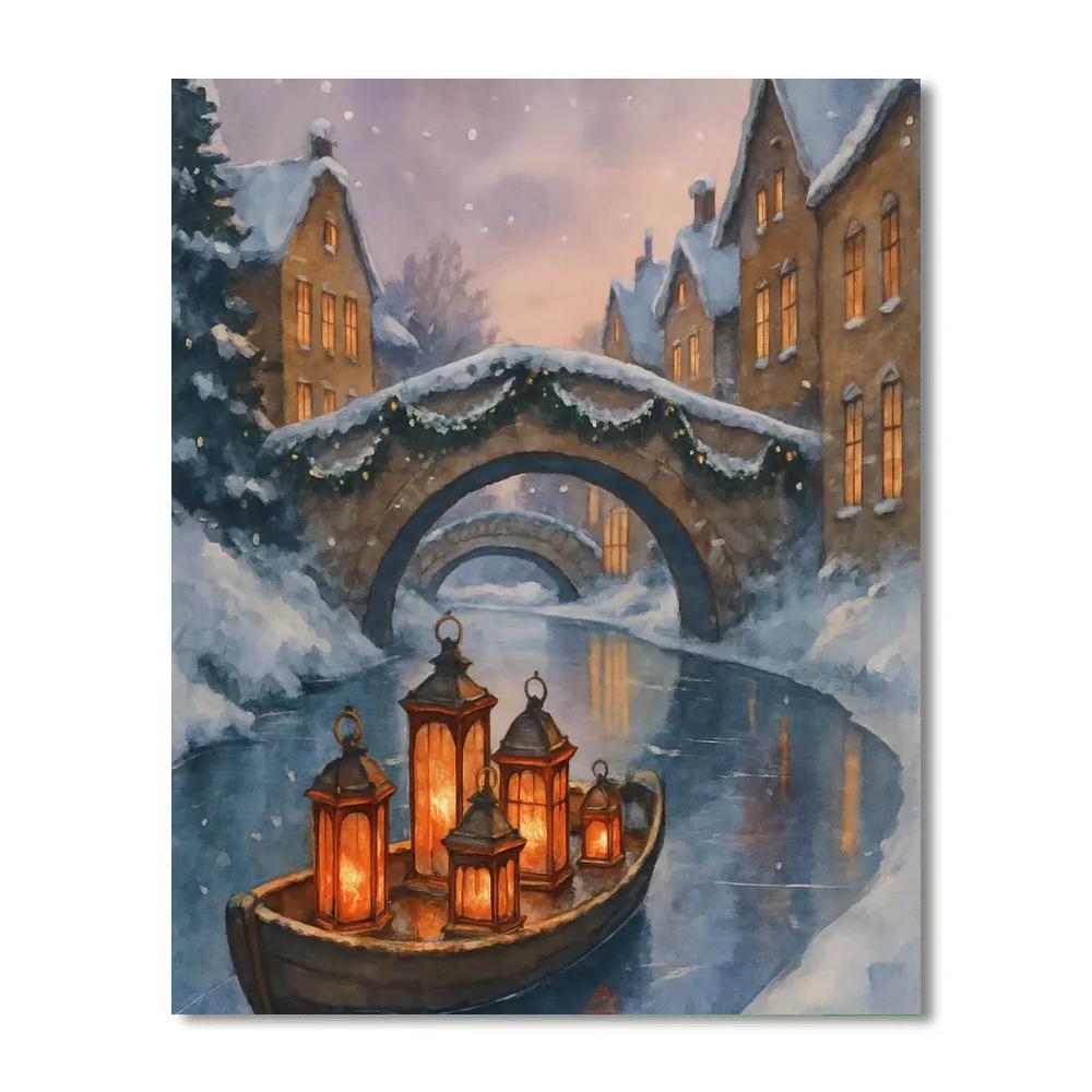 Christmas Lantern Boat On The Frozen Canal paint by color