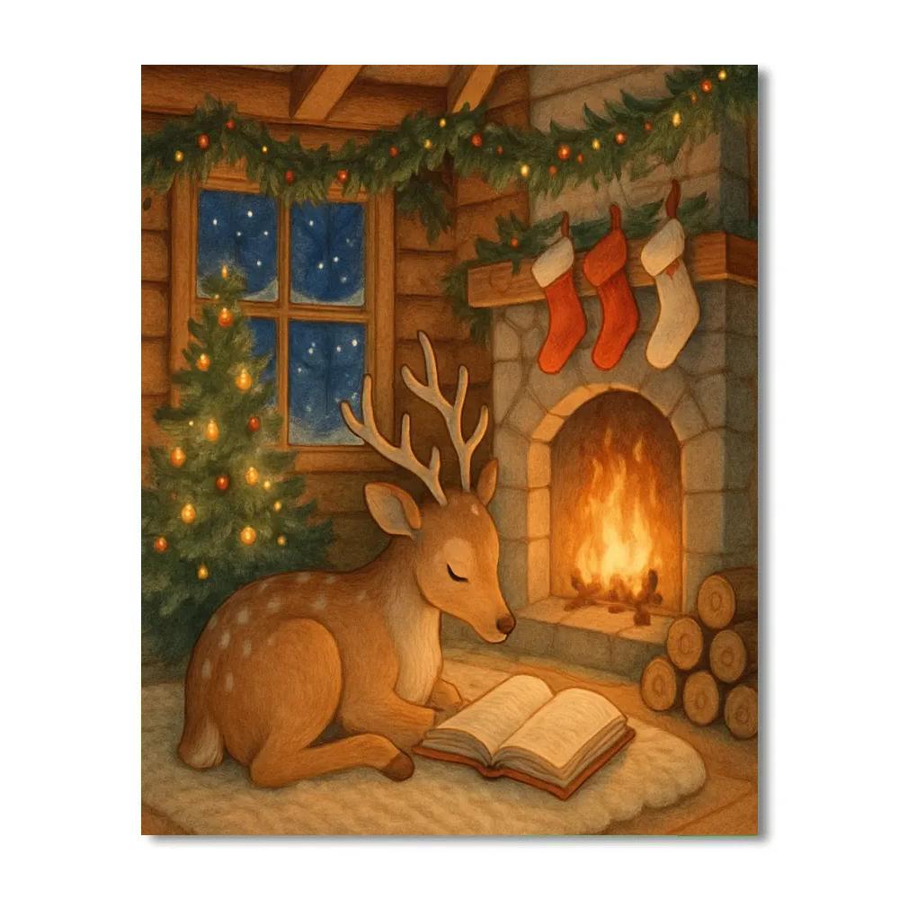 Cozy Reindeer Reading Nook Paint by numbers kits