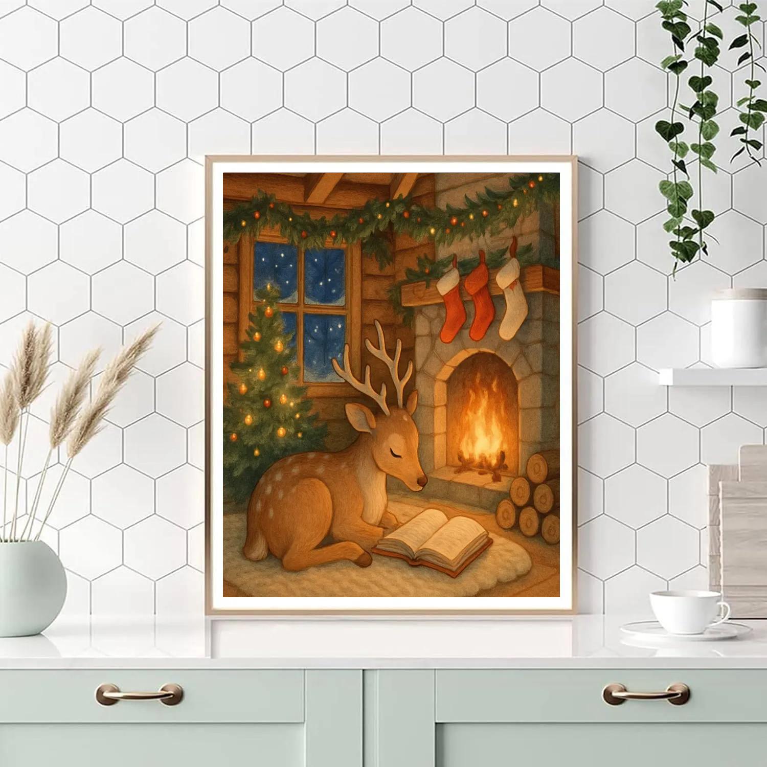 Cozy Reindeer Reading Nook Paint by numbers kits