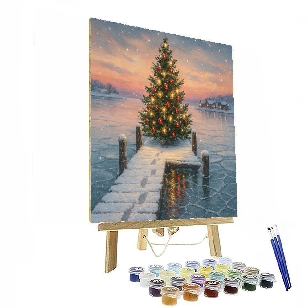 Christmas Tree On The Frozen Pier Number painting