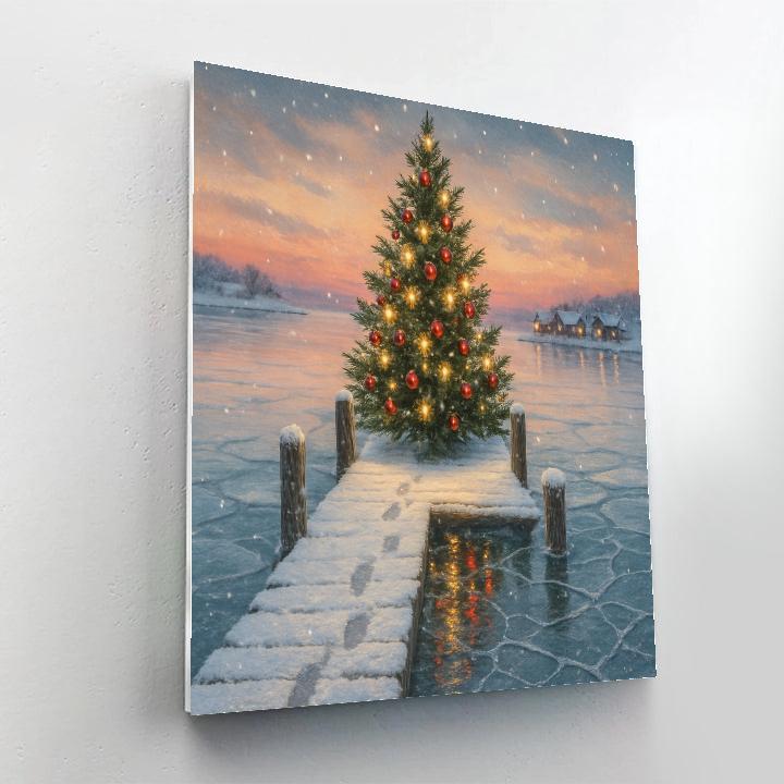 Christmas Tree On The Frozen Pier Number painting