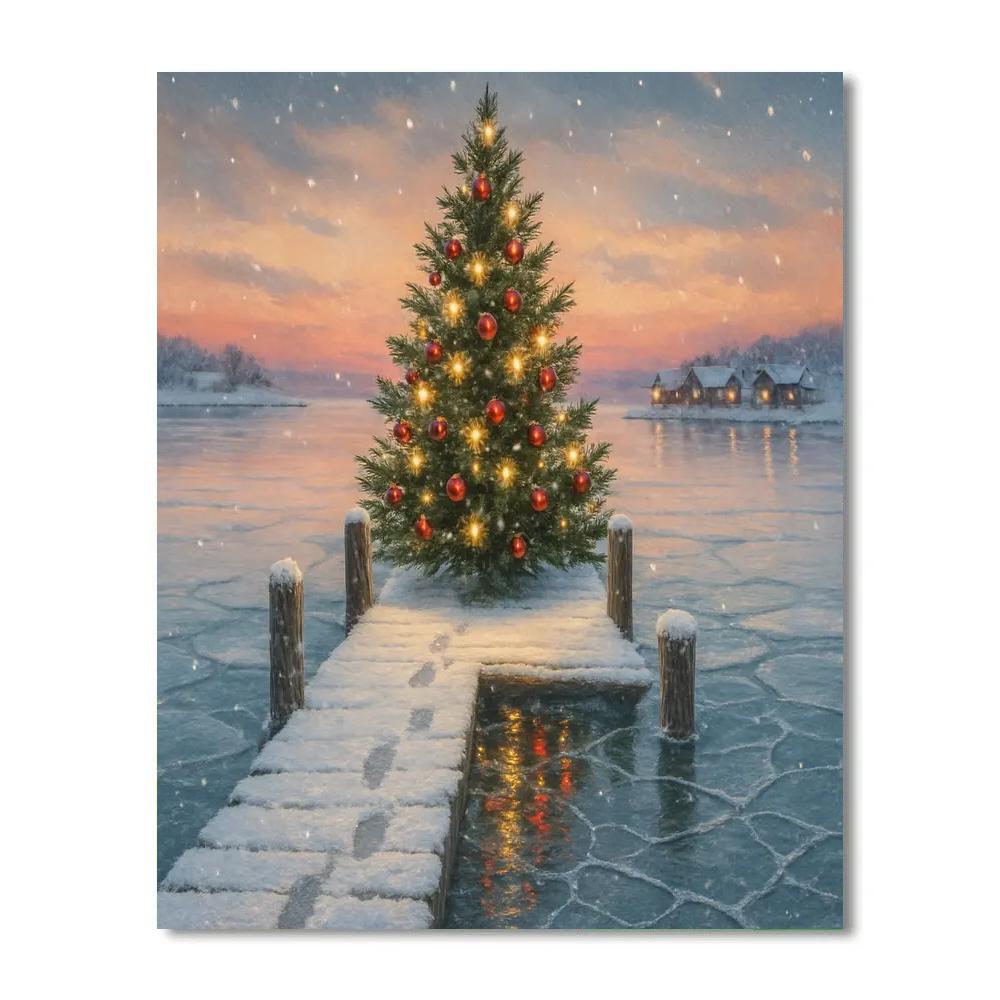 Christmas Tree On The Frozen Pier Number painting