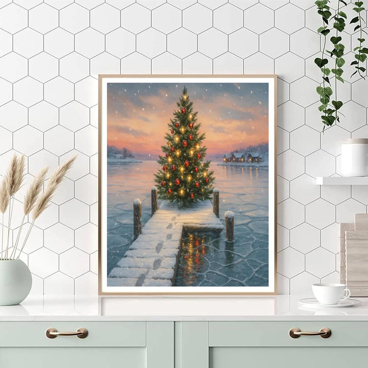 Christmas Tree On The Frozen Pier Number painting