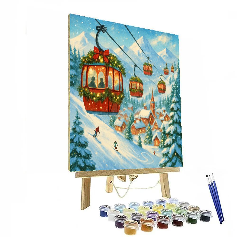Holiday Gondolas Above Alpine Village Paint by numbers kits