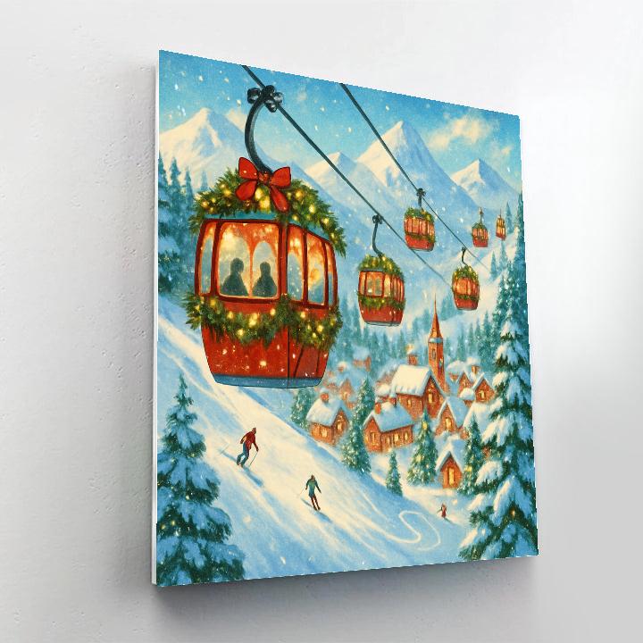 Holiday Gondolas Above Alpine Village Paint by numbers kits