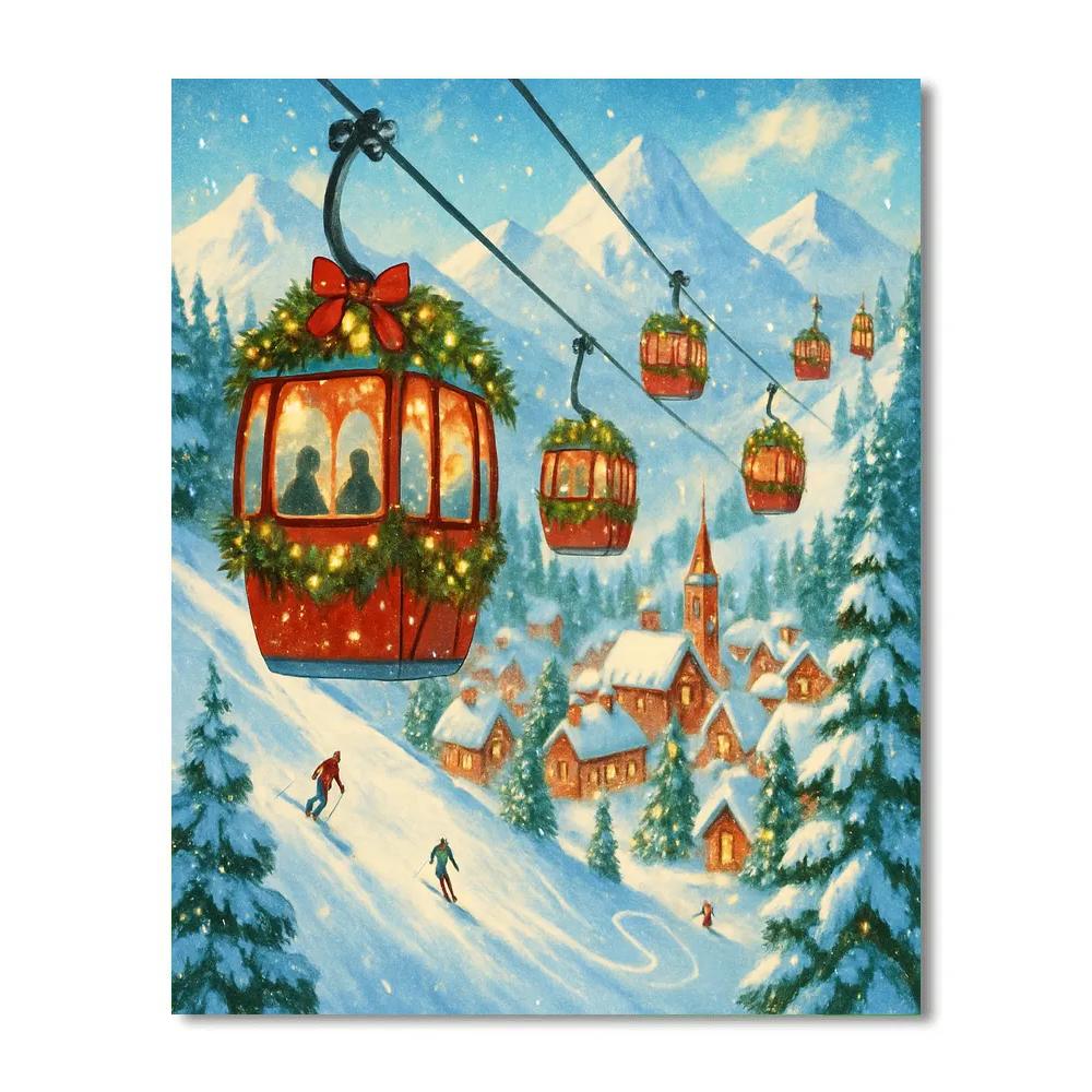 Holiday Gondolas Above Alpine Village Paint by numbers kits