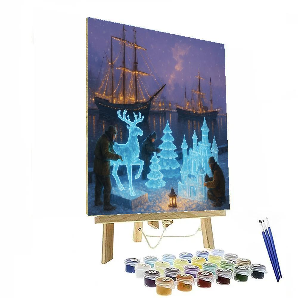 Christmas Night At The Ice Sculptors Harbor Paint by numbers art