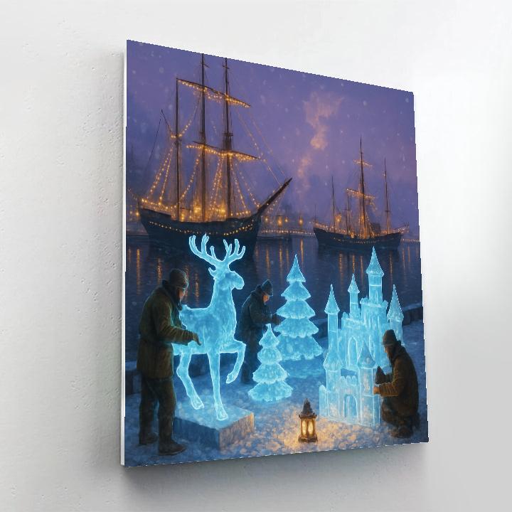 Christmas Night At The Ice Sculptors Harbor Paint by numbers art