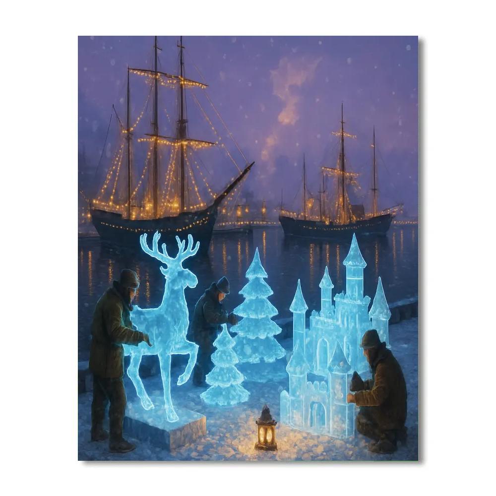 Christmas Night At The Ice Sculptors Harbor Paint by numbers art
