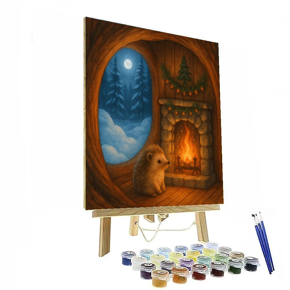 Snowy Hedgehog Winter Hearth painting number kit