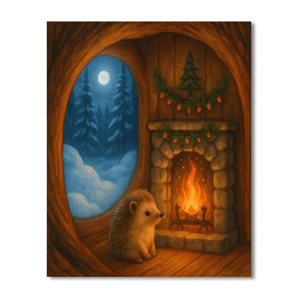 Snowy Hedgehog Winter Hearth painting number kit