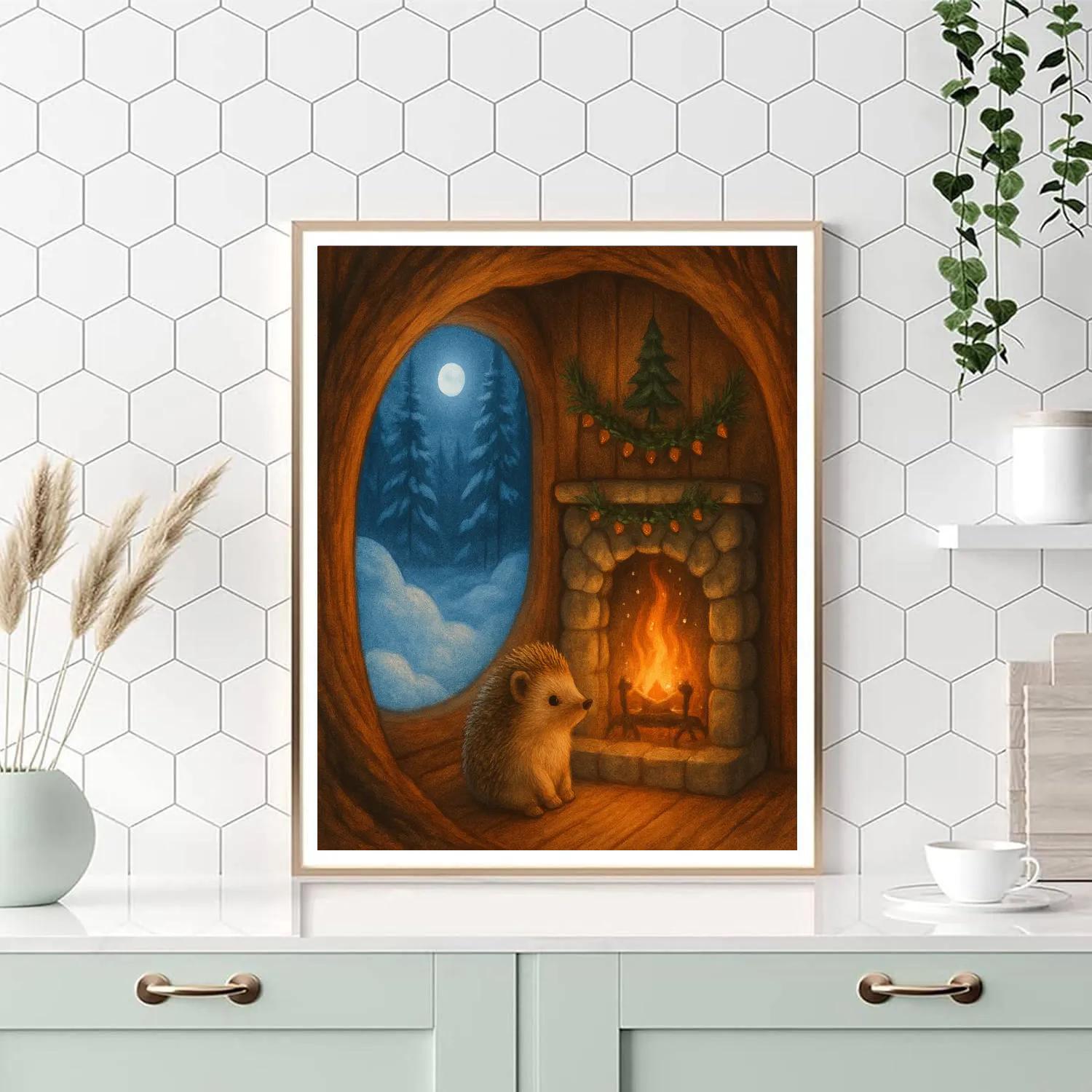 Snowy Hedgehog Winter Hearth painting number kit