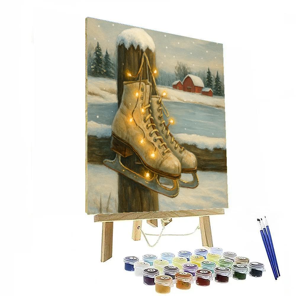 Twinkling Ice Skates On The Fence Paint by numbers kits