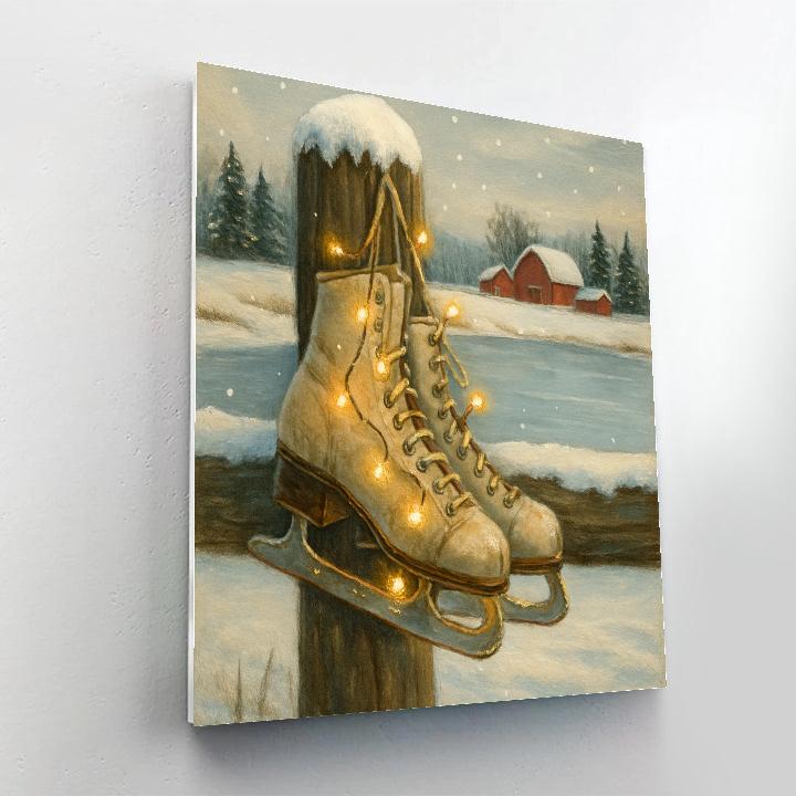 Twinkling Ice Skates On The Fence Paint by numbers kits