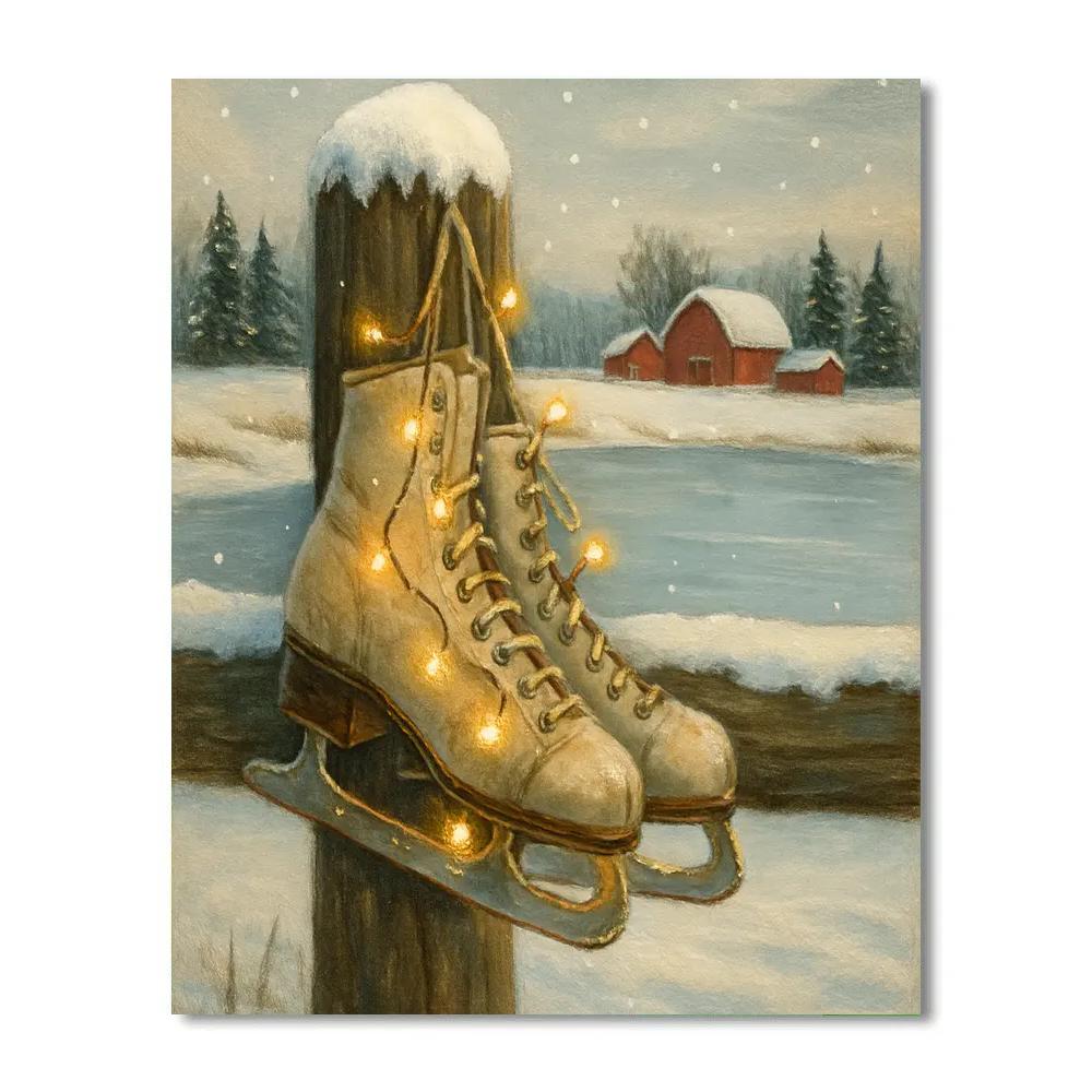 Twinkling Ice Skates On The Fence Paint by numbers kits