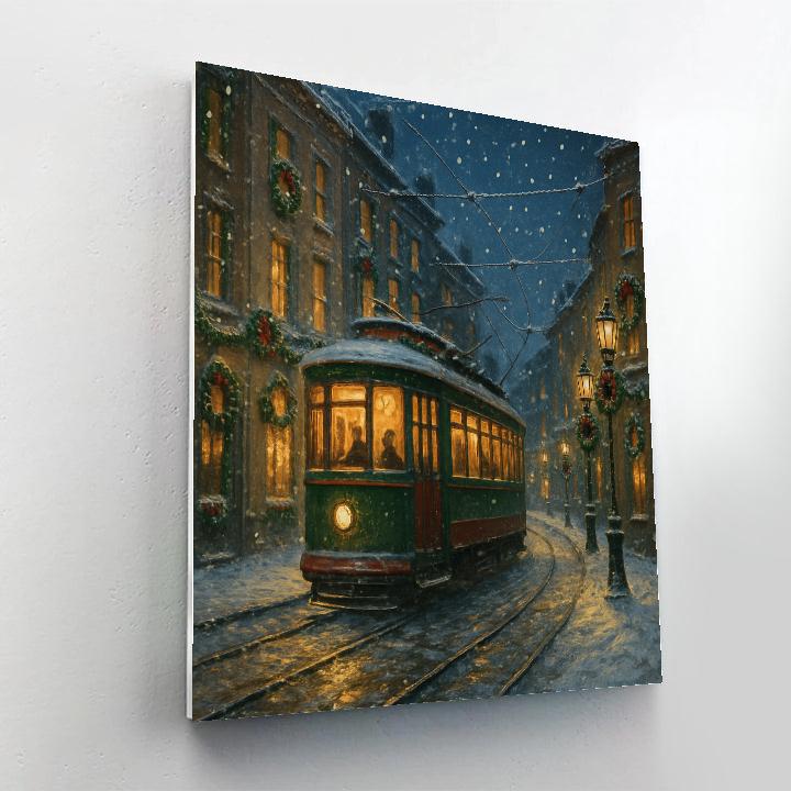 Christmas Tram Through Old Town Snow paint by number
