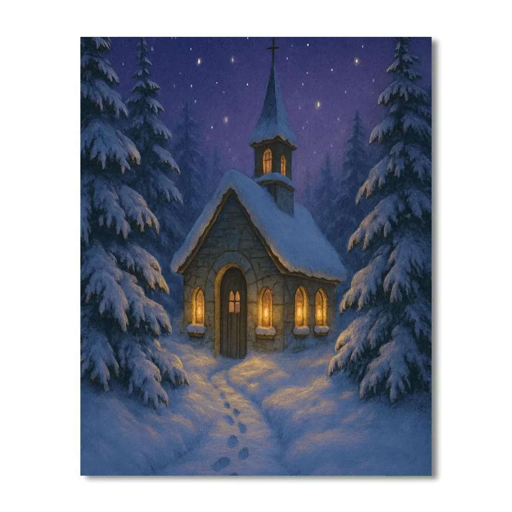 Snowbound Chapel Of Candles Painting by numbers kit
