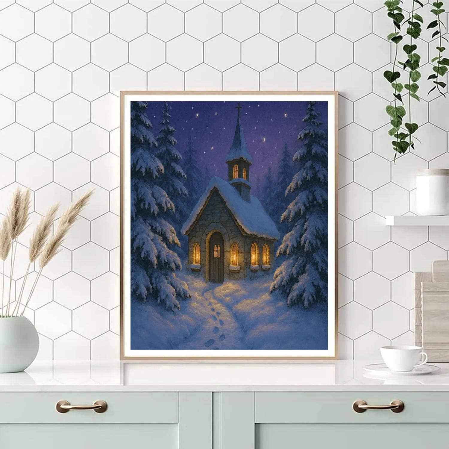 Snowbound Chapel Of Candles Painting by numbers kit