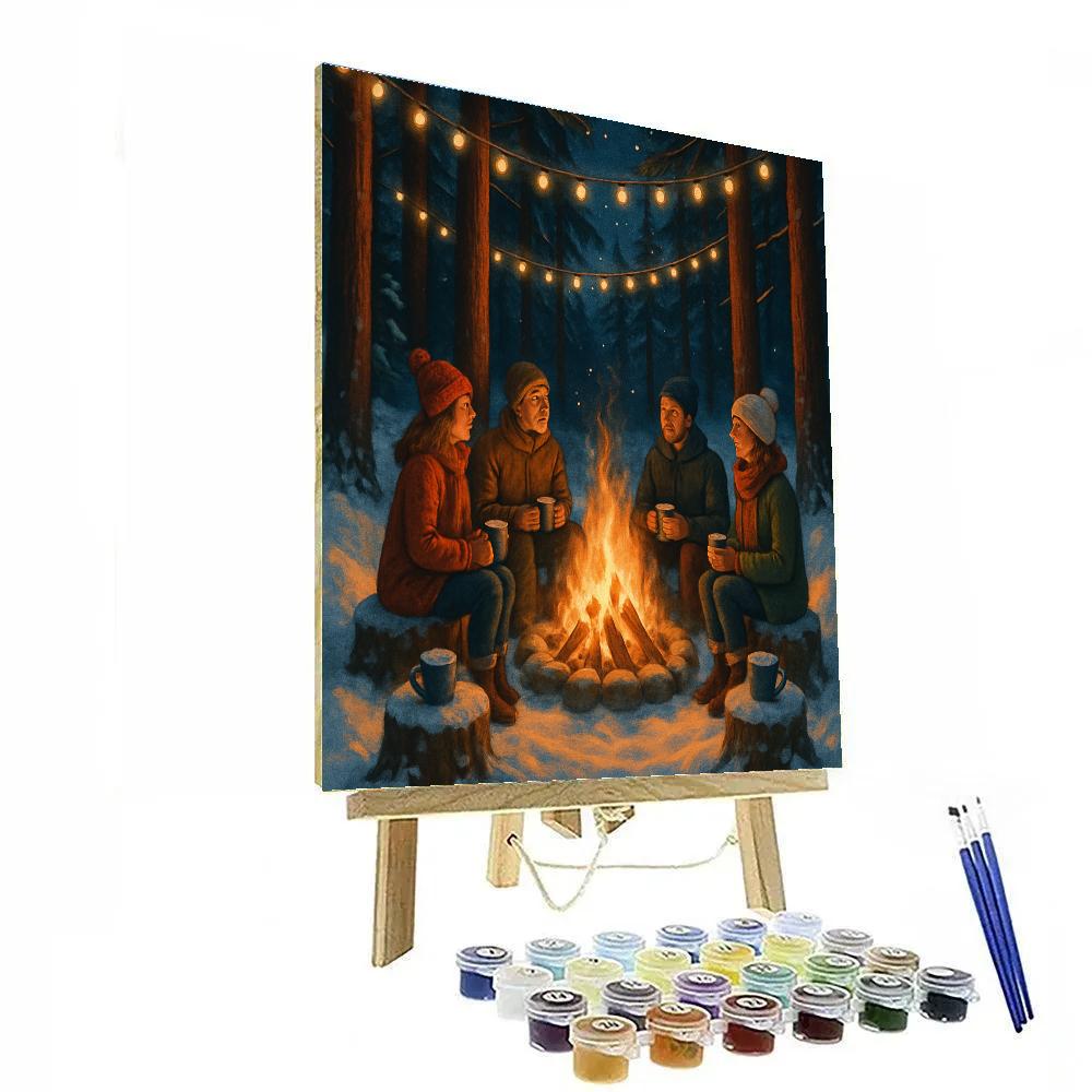 Christmas Firepit Under The Pines paint by number