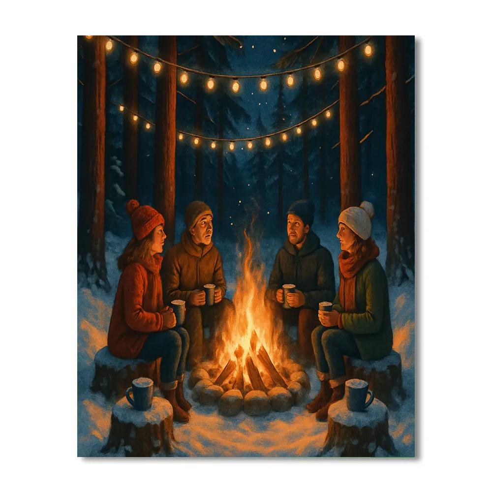 Christmas Firepit Under The Pines paint by number