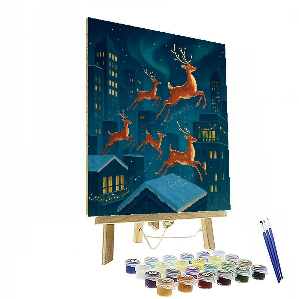 Christmas Deer Crossing City Rooftops Paint by numbers art