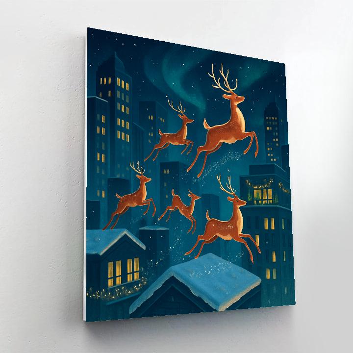 Christmas Deer Crossing City Rooftops Paint by numbers art