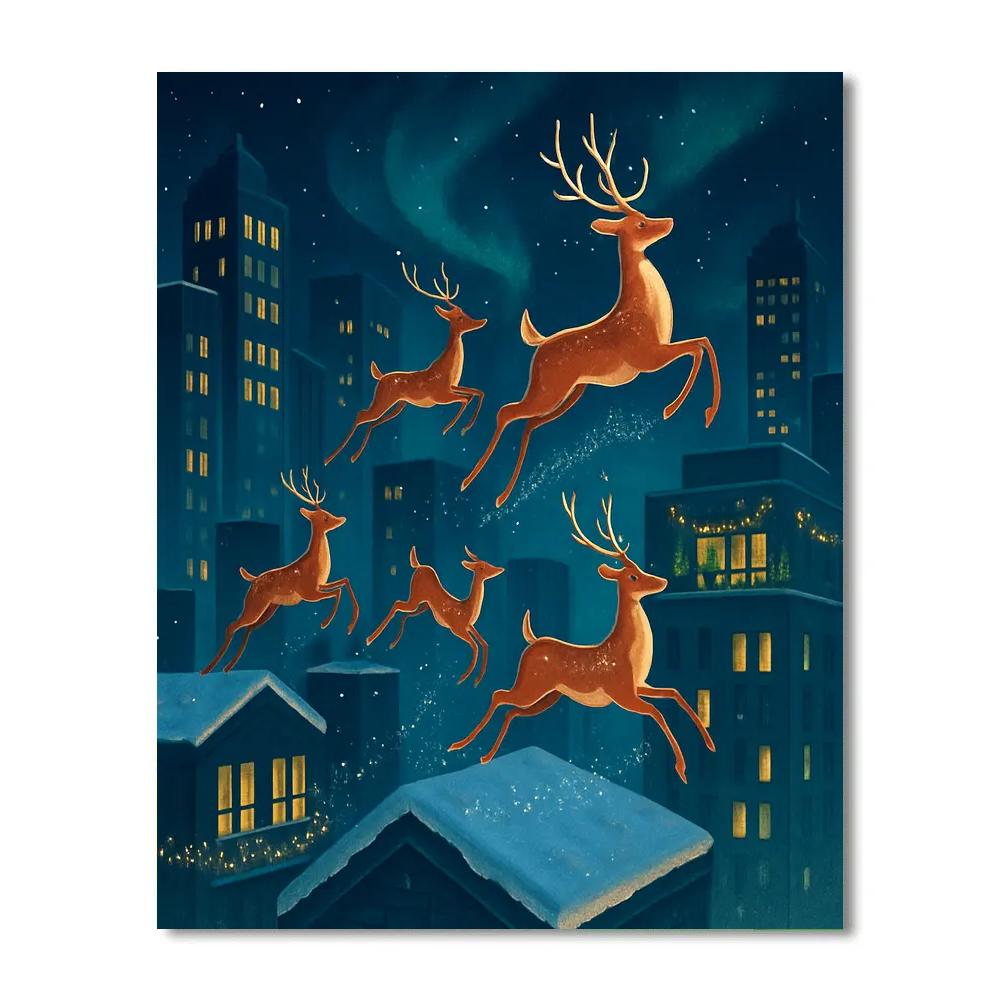 Christmas Deer Crossing City Rooftops Paint by numbers art