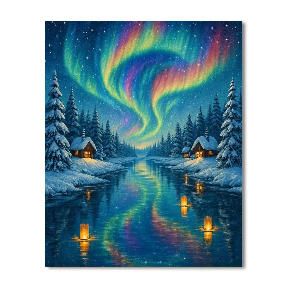 Aurora Reflections Christmas River Paint by numbers art