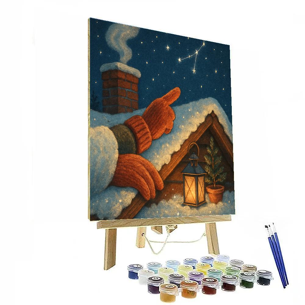 Snowy Christmas Stargazer Cabin Roof painting number kit