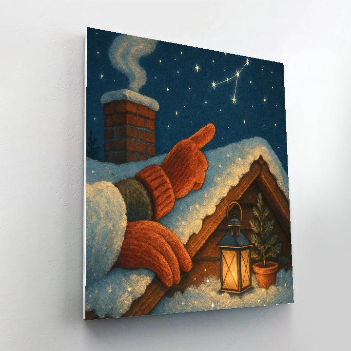 Snowy Christmas Stargazer Cabin Roof painting number kit