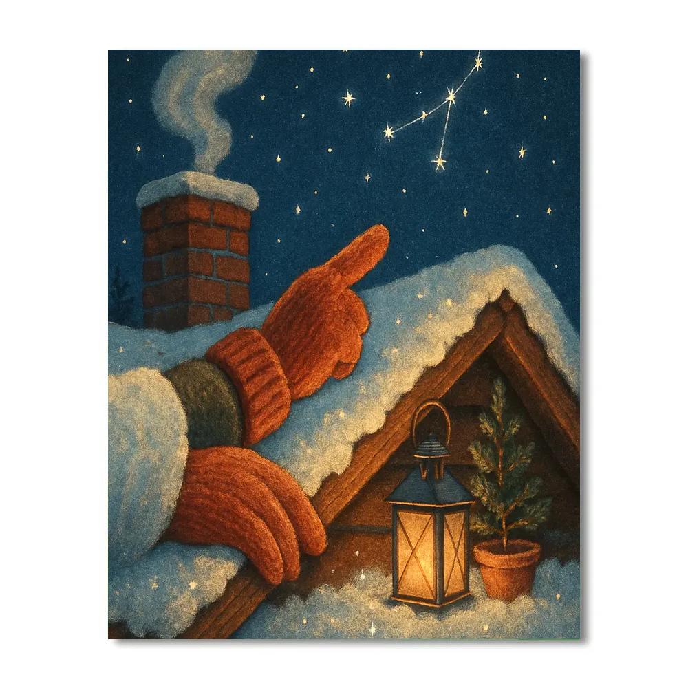 Snowy Christmas Stargazer Cabin Roof painting number kit