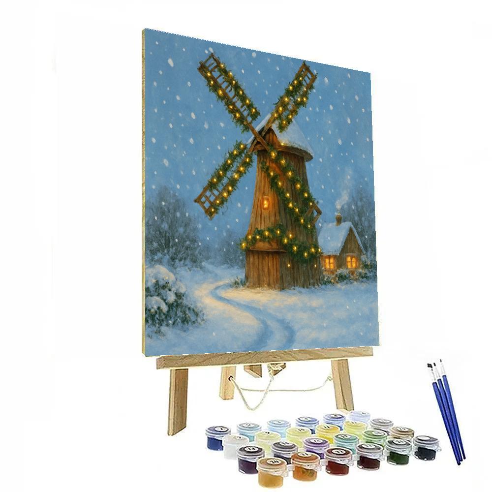 Christmas Snowfall At The Windmill Paint by numbers art