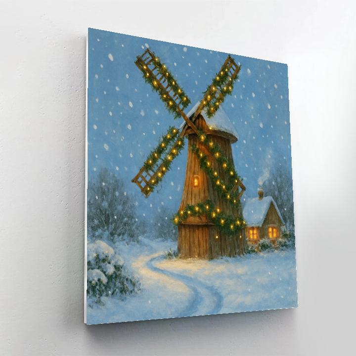 Christmas Snowfall At The Windmill Paint by numbers art