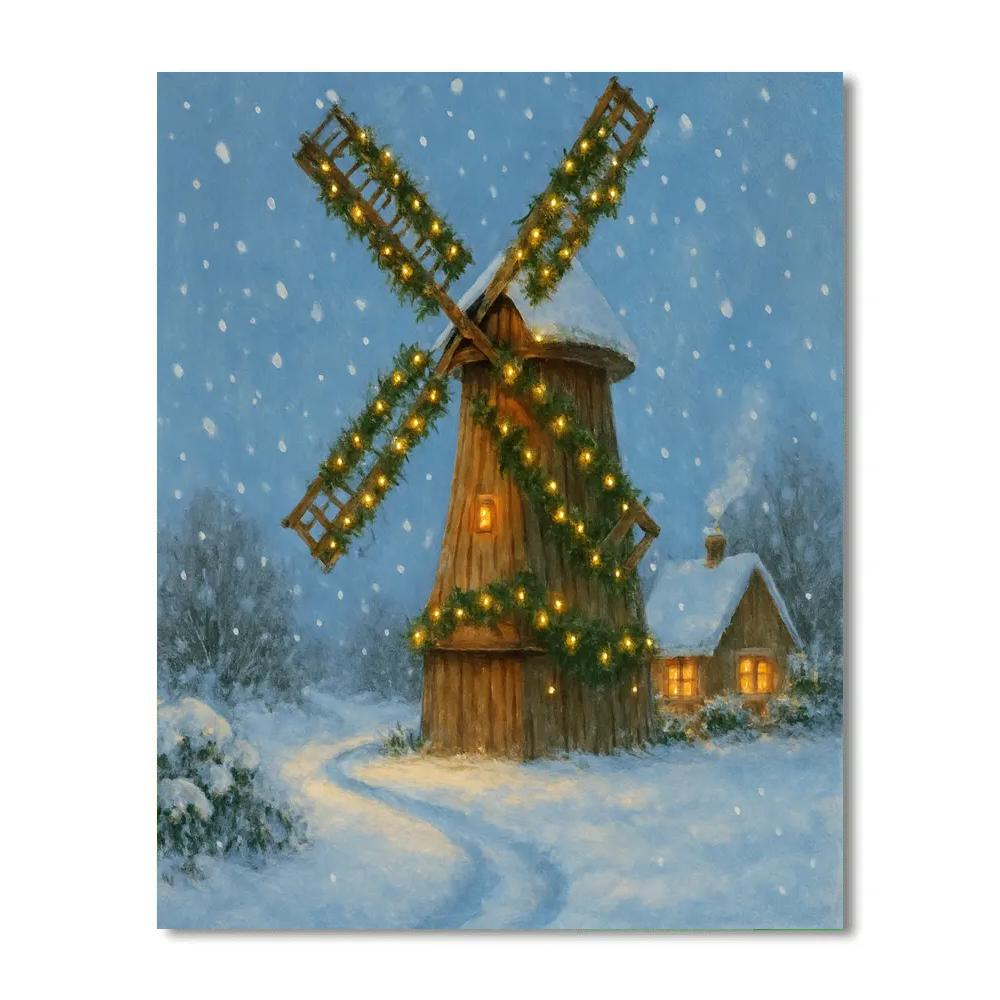 Christmas Snowfall At The Windmill Paint by numbers art