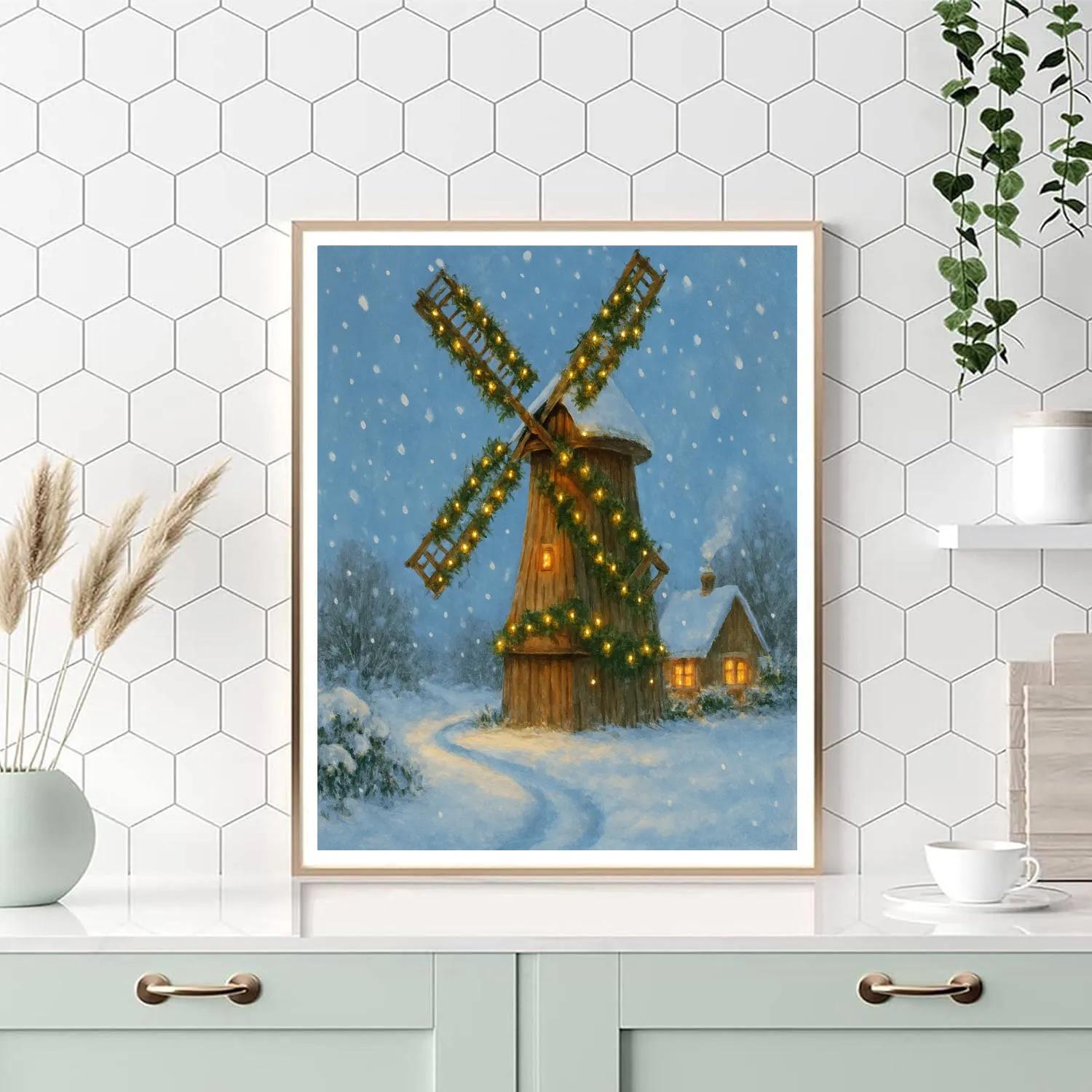 Christmas Snowfall At The Windmill Paint by numbers art