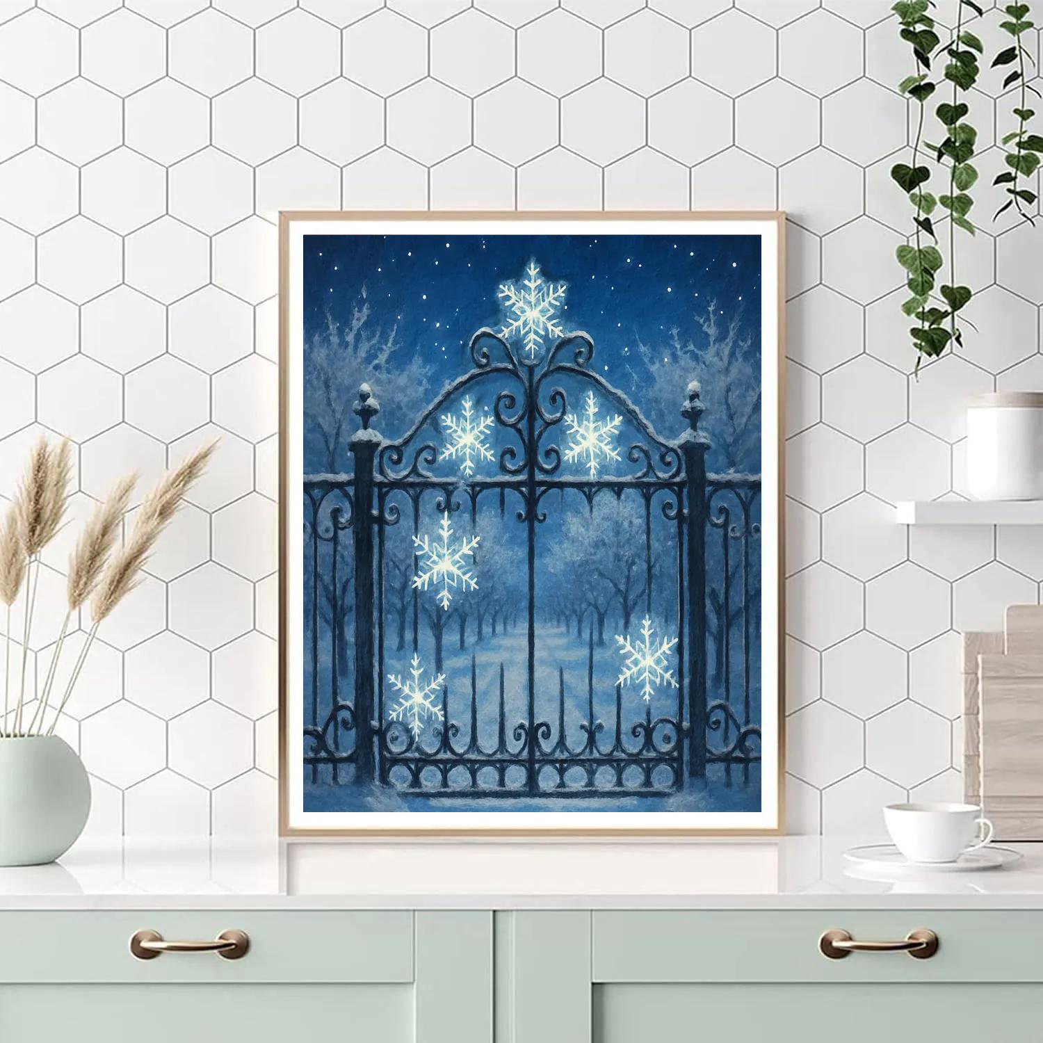 Glowing Snowflake Orchard Gate Painting by numbers kit