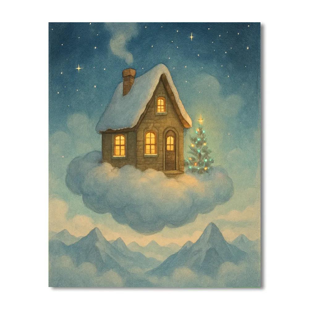 Christmas Cloud Cottage Above The Snow painting number kit