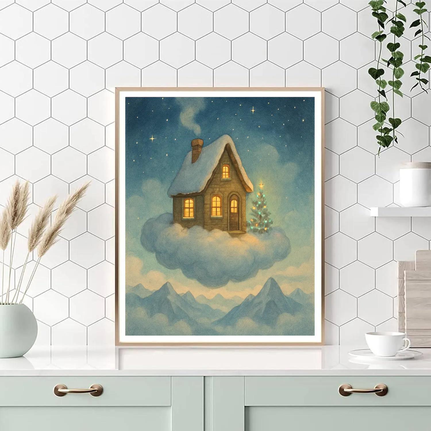 Christmas Cloud Cottage Above The Snow painting number kit