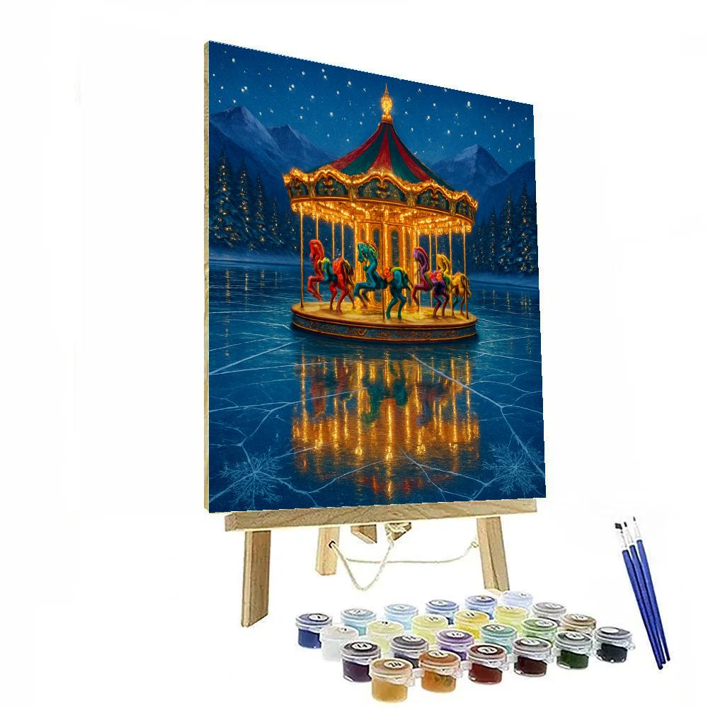 Christmas Carousel On The Frozen Lake Number painting